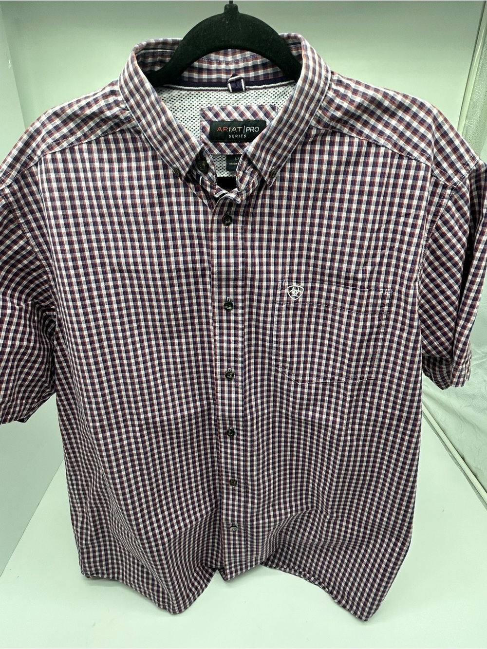 Ariat Men's Short Sleeve Check Button-Down Shirt - Burgundy and White Large